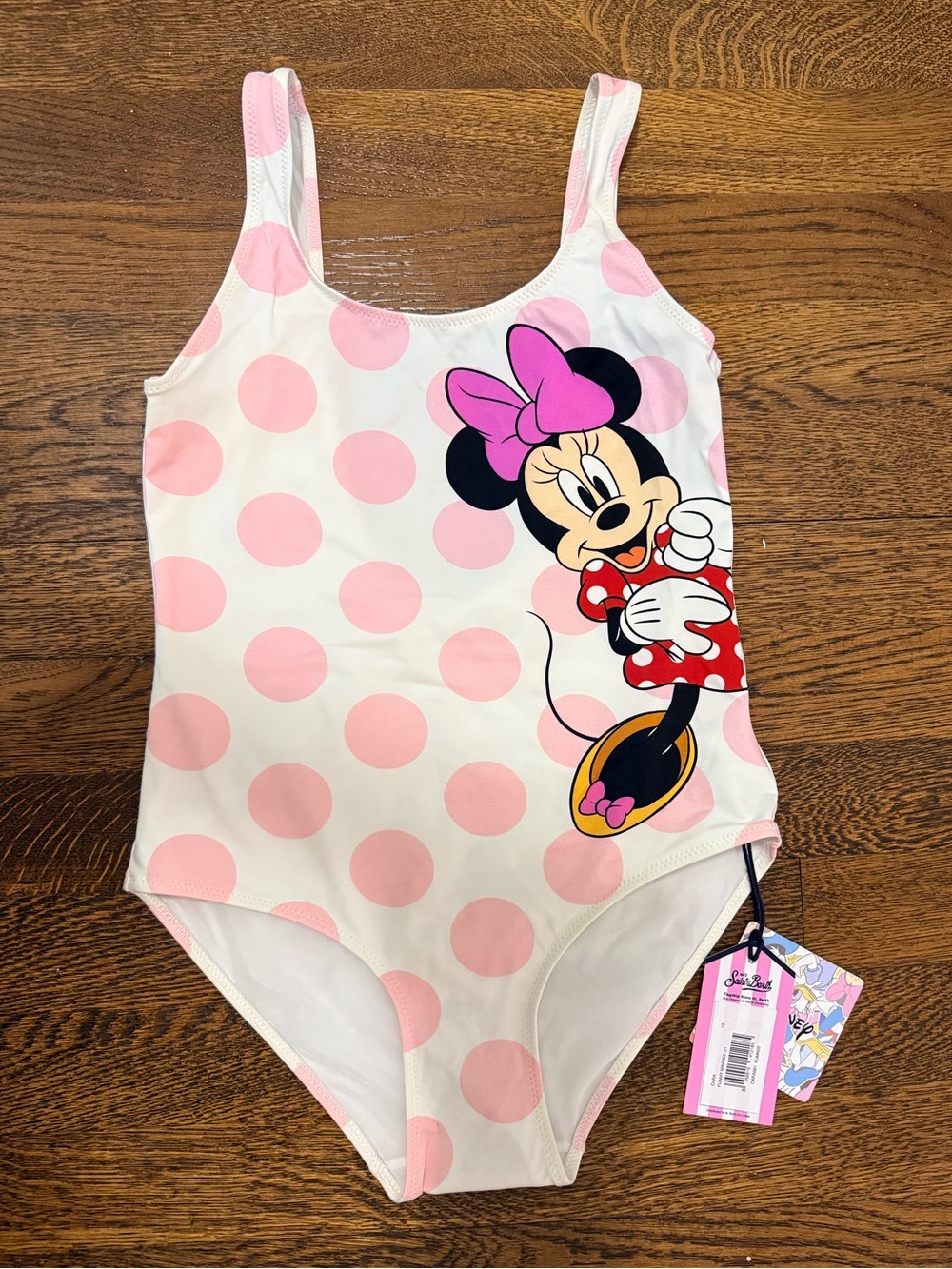 MC2 Saint Barth Minnie Mouse Pink & White Polka Dot Swimsuit Sz 12